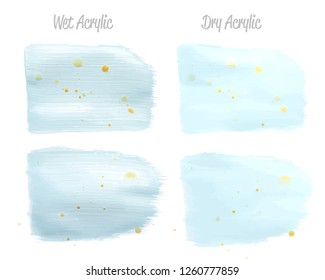 Vector blue and gold paint smear stroke stain set. Abstract gold glittering textured art illustration. Gold Texture Paint Stain Illustration.