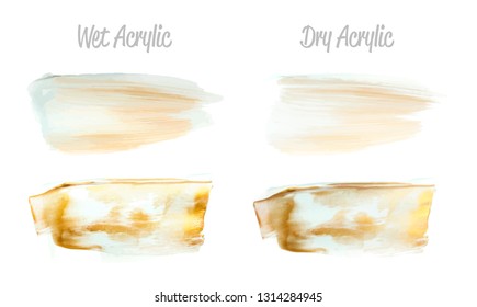 Vector blue and gold paint smear stroke stain set. Abstract gold glittering textured art illustration. Gold Texture Paint Stain Illustration. Hand drawn brush strokes vector elements. Acrilyc strokes.