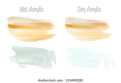 Vector blue and gold paint smear stroke stain set. Abstract gold glittering textured art illustration. Gold Texture Paint Stain Illustration. Hand drawn brush strokes vector elements. Acrilyc strokes.