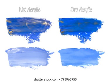 Vector blue and gold paint smear stroke stain set. Abstract gold glittering textured art illustration. Gold Texture Paint Stain Illustration. Hand drawn brush strokes vector elements. Acrilyc strokes.