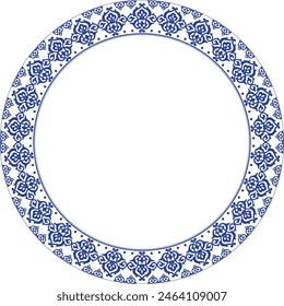 Vector blue and gold round Kazakh national ornament. Ethnic pattern of the peoples of the Great Steppe, Kazakh, Mongols, Kyrgyz, Kalmyks, Buryats. circle, frame border. For sandblaster