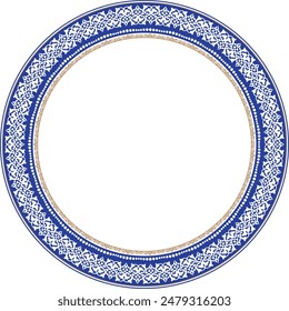 Vector blue and gold round Kazakh national ornament. Ethnic pattern of the peoples of the Great Steppe, Kazakh, Mongols, Kyrgyz, Kalmyks, Buryats. Borders and frames for sandblasting and ceramics