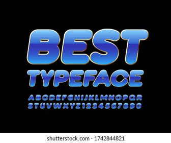 Vector Blue and Gold Shiny Font. Premium elite Alphabet Letters and Numbers