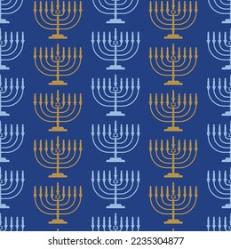 Vector Blue and Golden Menorahs repeat pattern background design