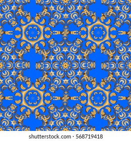 Vector blue and golden pattern for your designs and backgrounds. Modern geometric seamless pattern for wrapping paper, fabric or textile. Vintage ornament.