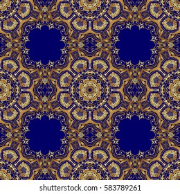 Vector blue and golden pattern for your designs and backgrounds. Modern geometric seamless pattern for wrapping paper, fabric or textile. Vintage ornament.