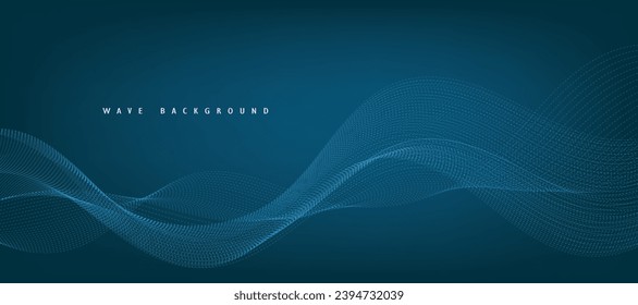 Vector blue gradient abstract background with dynamic blue waves, lines and particles.