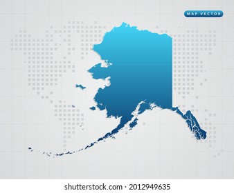 Vector blue gradient of Alaska map on world dot map background.