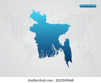 Gradiente azul vectorial de Bangladesh en el fondo del mapa de puntos del mundo.