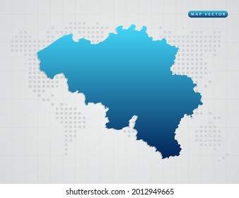 Vector blue gradient of Belgium map on world dot map background.