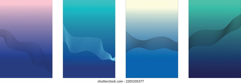 Vector blue gradient black curve lines background. 