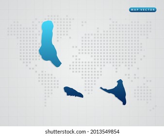 Vector blue gradient of Comoros map on world dot map background.
