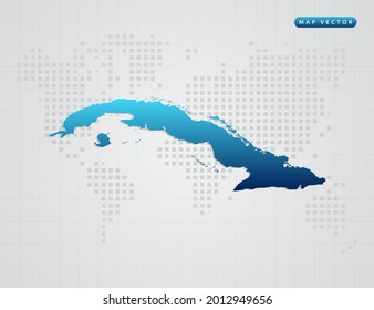 Vector blue gradient of Cuba map on world dot map background.