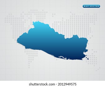 Gradiente azul vector de El Salvador mapa en el fondo del mapa de puntos del mundo.