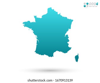 Vector blue gradient of France map on white background. Organized in layers for easy editing.