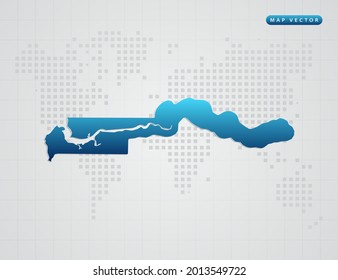 Vector blue gradient of Gambia map on world dot map background.