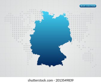 Vector blue gradient of Germany map on world dot map background.