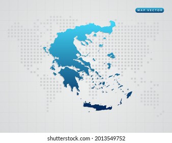 Vector blue gradient of Greece map on world dot map background.