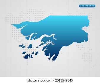 Vector blue gradient of Guinea Bissau map on world dot map background.