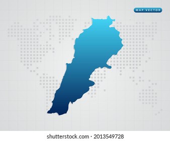 Vector blue gradient of Lebanon map on world dot map background.