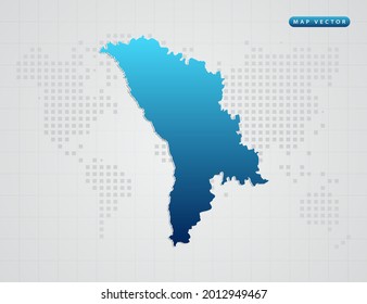 Vector blue gradient of Moldova map on world dot map background.