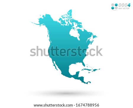 Vector blue gradient of North America map on white background. Organized in layers for easy editing.