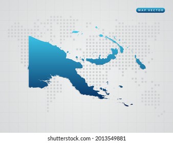 Vector blue gradient of Papua New Guinea map on world dot map background.