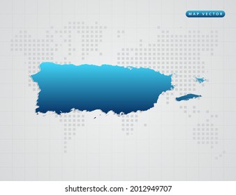 Vector blue gradient of Puerto Rico map on world dot map background.