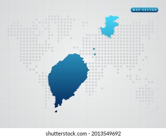 Vector blue gradient of Sao Tome map on world dot map background.