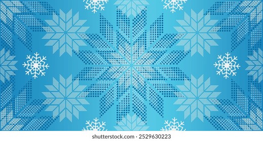 Vetor azul gradiente sem costura natal mão desenhado padrão com flocos de neve 
