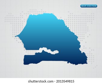 Vector blue gradient of Senegal map on world dot map background.