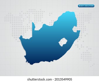 Vektorblaues Farbverlauf von Südafrika Karte auf Weltdot-Hintergrund.
