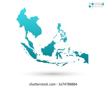 Vector blue gradient of Southeast Asia map on white background. Organized in layers for easy editing.