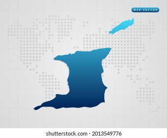 Gradiente azul vectorial de Trinidad y Tobago en el fondo del mapa de puntos del mundo.