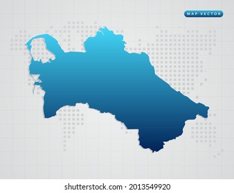 Vektorblauer Farbverlauf von Turkmenistan Karte auf Weltdot-Hintergrund.
