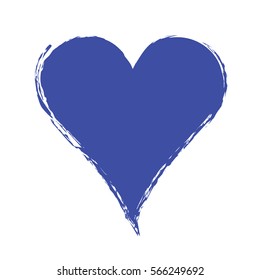 Vector blue graphic grunge illustration of heart sign with ink blot, brush strokes, drops isolated on the white background. Series of artistic illustration with splash, blots and brush strokes