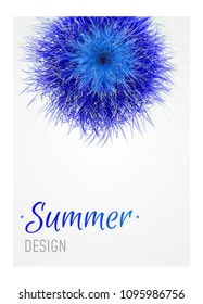 Vector blue grass.  3d Fluffy fur ball. Design summer banner.