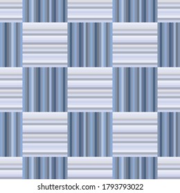 Vector blue and gray check textile seamless pattern background. Various shades of blue and grey which creates a modern check grid pattern.