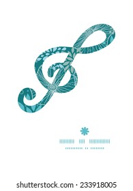 Vector blue and gray plants g_clef musical silhouette pattern frame