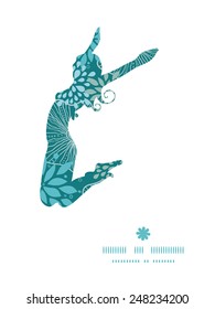 Vector blue and gray plants jumping girl silhouette pattern frame