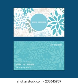 Vector blue and gray plants vertical round frame pattern business cards set