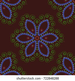 Vector blue, green and brown Traditional Indian motif seamless pattern.