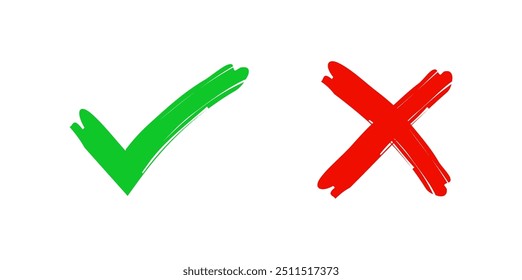 Gráficos de Vector de trazo de pincel azul y verde de Vector: garrapata y cruz en azul y verde
