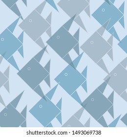 Vector Blue Green Gray Brown Origami Fish Seamless Repeat Background Pattern