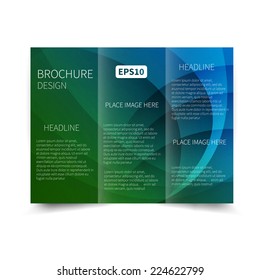 Vector blue and green lights tri-fold brochure design template with abstract background EPS10 Tri-Fold Mock up & back Brochure Design