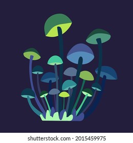 Vector blue and green mushrooms. Magic forest illustration. Fantasy mushrooms clip art.