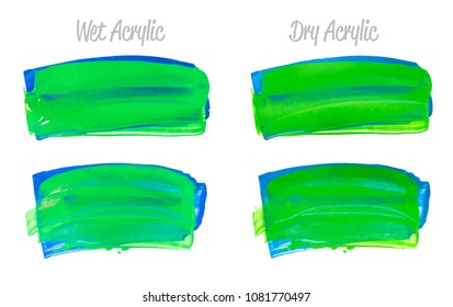 Vector blue and green paint smear stroke stain set. Abstract acrylic textured art illustration. Acrilyc Texture Paint Stain Illustration. Hand drawn brush strokes vector elements. Acrilyc strokes.