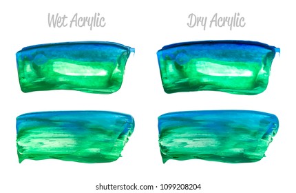 Vector blue and green paint smear stroke stain set. Abstract acrylic textured art illustration. Acrilyc Texture Paint Stain Illustration. Hand drawn brush strokes vector elements. Acrilyc strokes.