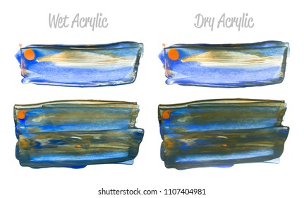 Vector blue and green paint smear stroke stain set. Abstract acrylic textured art illustration. Acrilyc Texture Paint Stain Illustration. Hand drawn brush strokes vector elements. Acrilyc strokes.