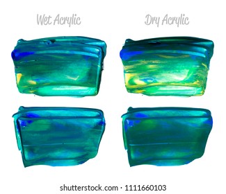 Vector blue and green paint smear stroke stain set. Abstract acrylic textured art illustration. Acrilyc Texture Paint Stain Illustration. Hand drawn brush strokes vector elements. Acrilyc strokes.